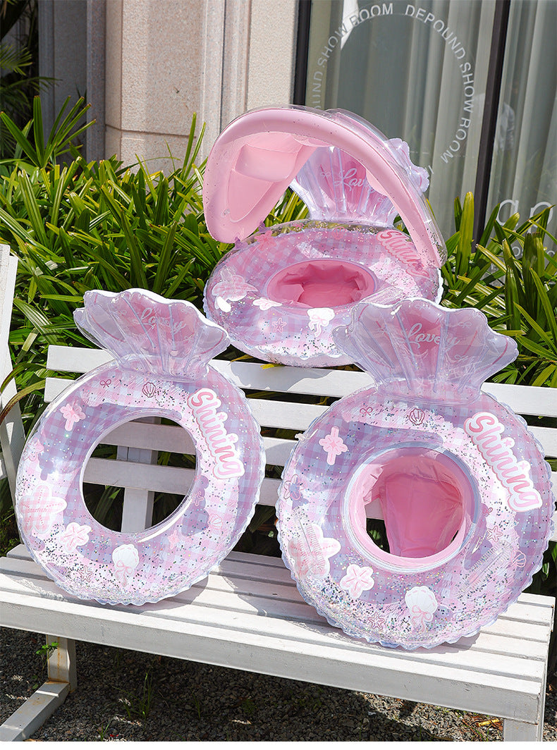 Baby Inflatable Swim Ring with Sun Shade, Cute Shell Kids Float for Pool Beach Summer Water Toys