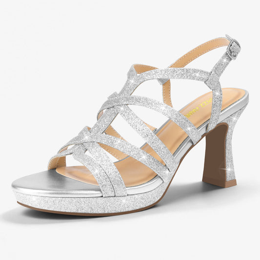 Sparkly Silver/Pink/Black Platform Heel Sandals