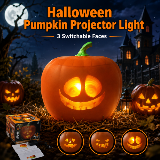 Halloween Pumpkin Projector Light with 3 Switchable Faces – LED Jack O Lantern Halloween Decor