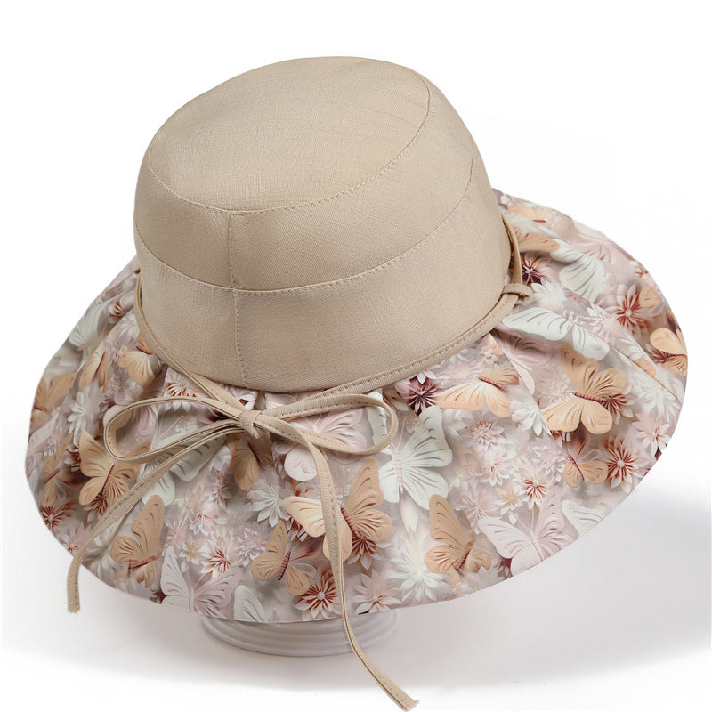 Women's Elegant Vintage Floral Butterfly Bucket Hat-Foldable Lightweight Sun Hat