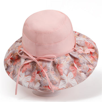 Women's Elegant Vintage Floral Butterfly Bucket Hat-Foldable Lightweight Sun Hat