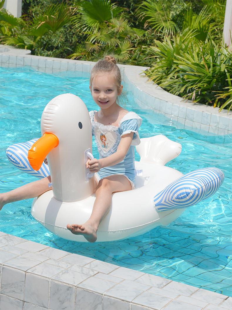 Giant Inflatable Duck Pool Float with Backrest - White Swan Pool Lounger