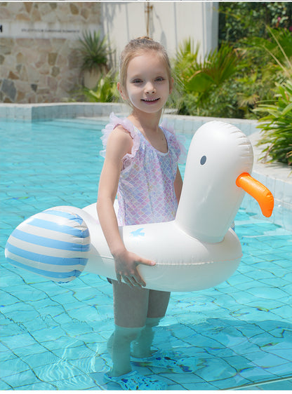 Giant Inflatable Duck Pool Float with Backrest - White Swan Pool Lounger