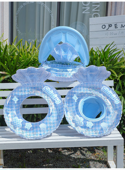Baby Inflatable Swim Ring with Sun Shade, Cute Shell Kids Float for Pool Beach Summer Water Toys