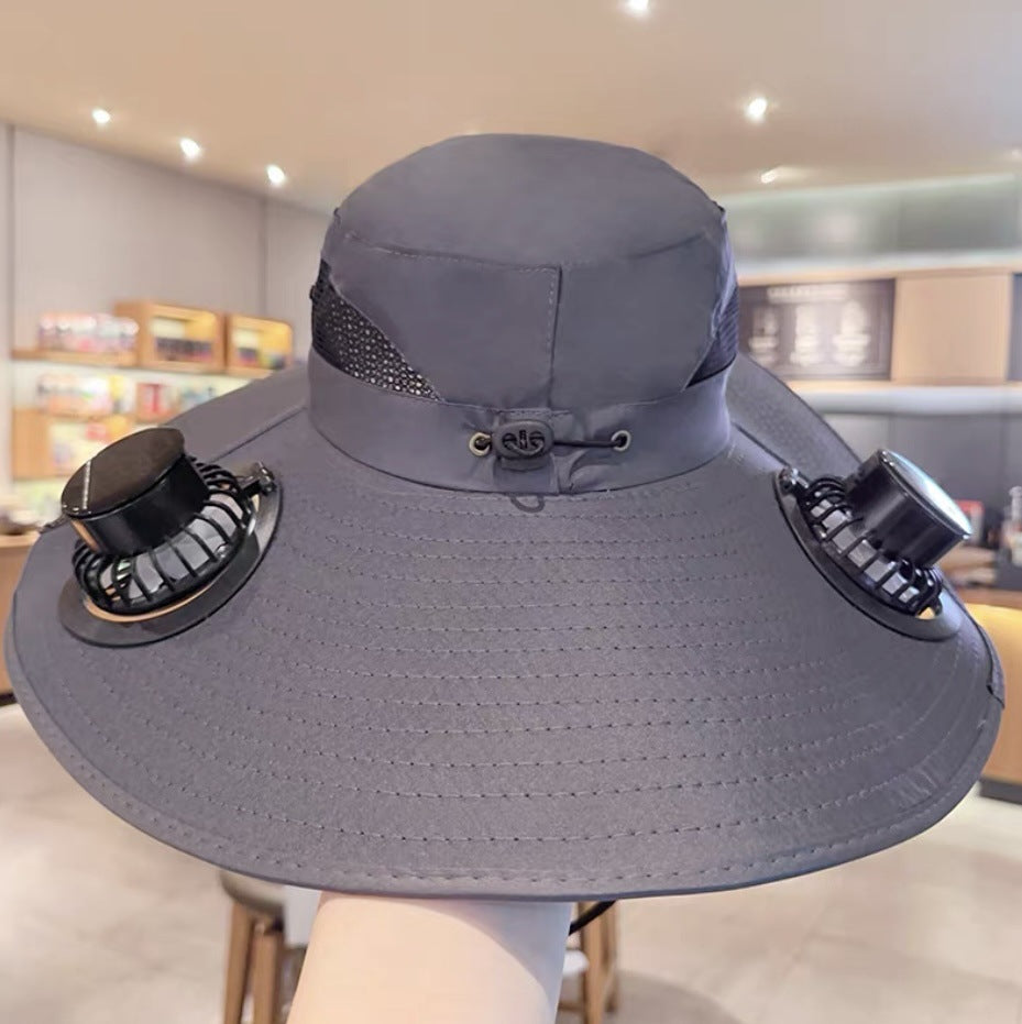Wide Brim Solar Fan Outdoor Fishing Hat-Solar Fan Hat Cooling Hat Solar