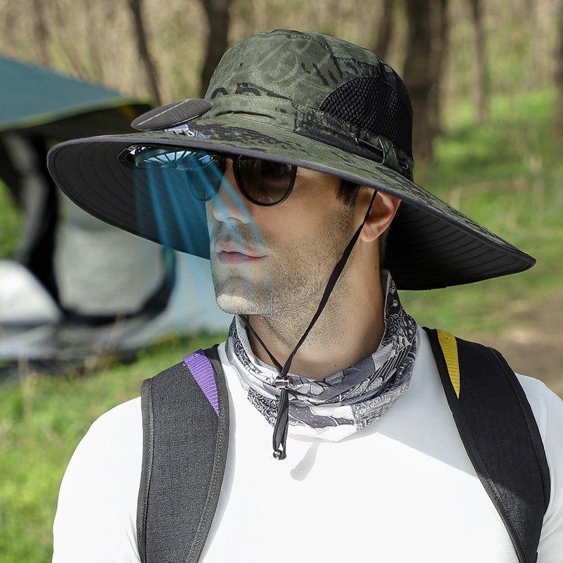 Wide Brim Sun Hat with Fan, Solar Powered Fan Fishing Hats