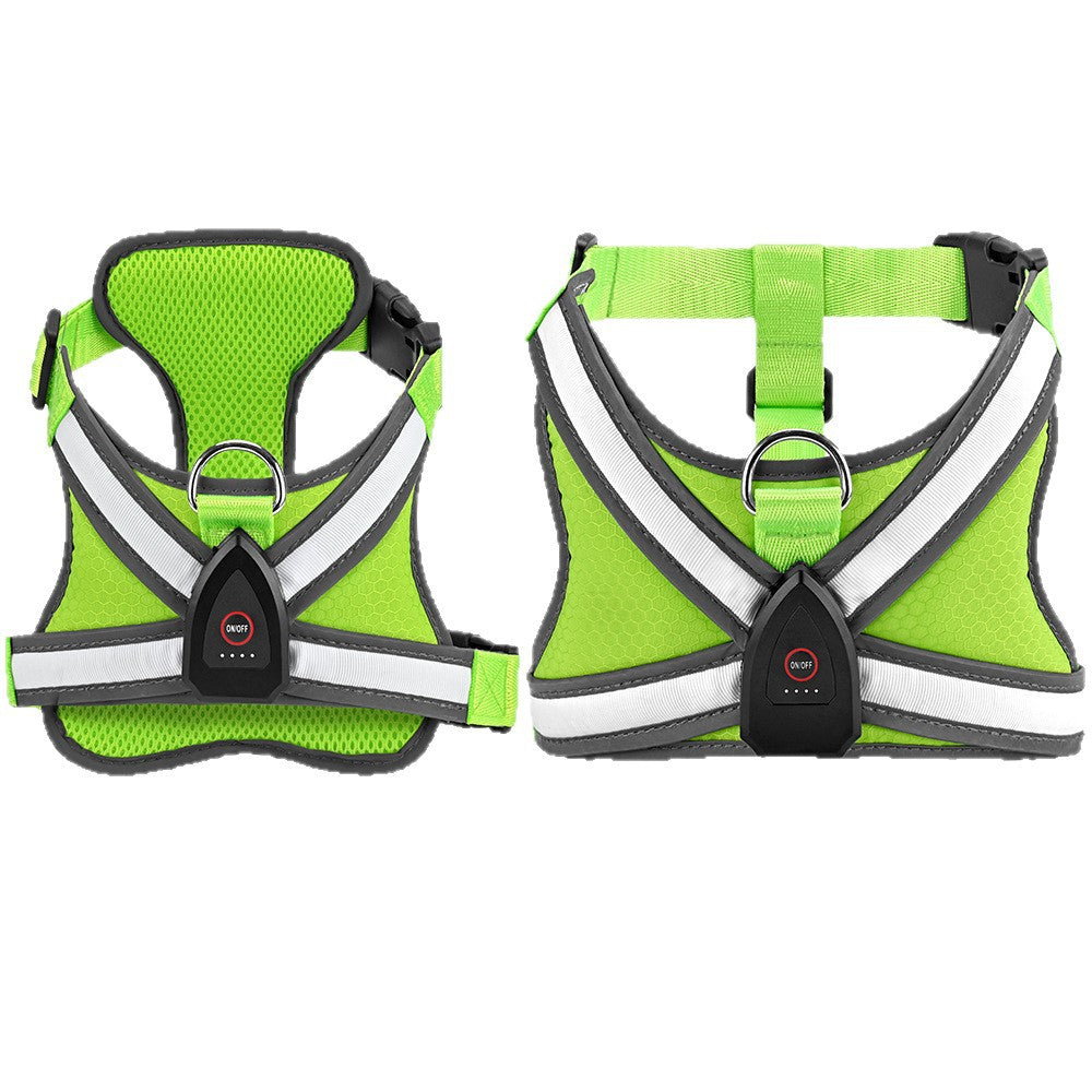 USB Rechargeable LED Dog Harness - Light Up Safety Vest for Night Walking, Adjustable Reflective Strap
