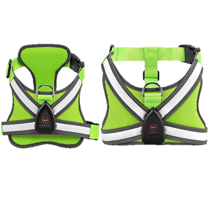 USB Rechargeable LED Dog Harness - Light Up Safety Vest for Night Walking, Adjustable Reflective Strap