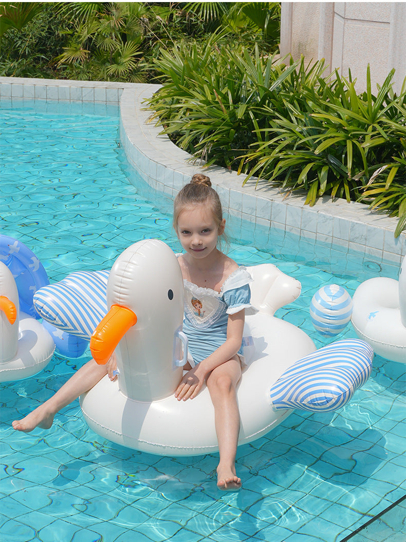 Giant Inflatable Duck Pool Float with Backrest - White Swan Pool Lounger