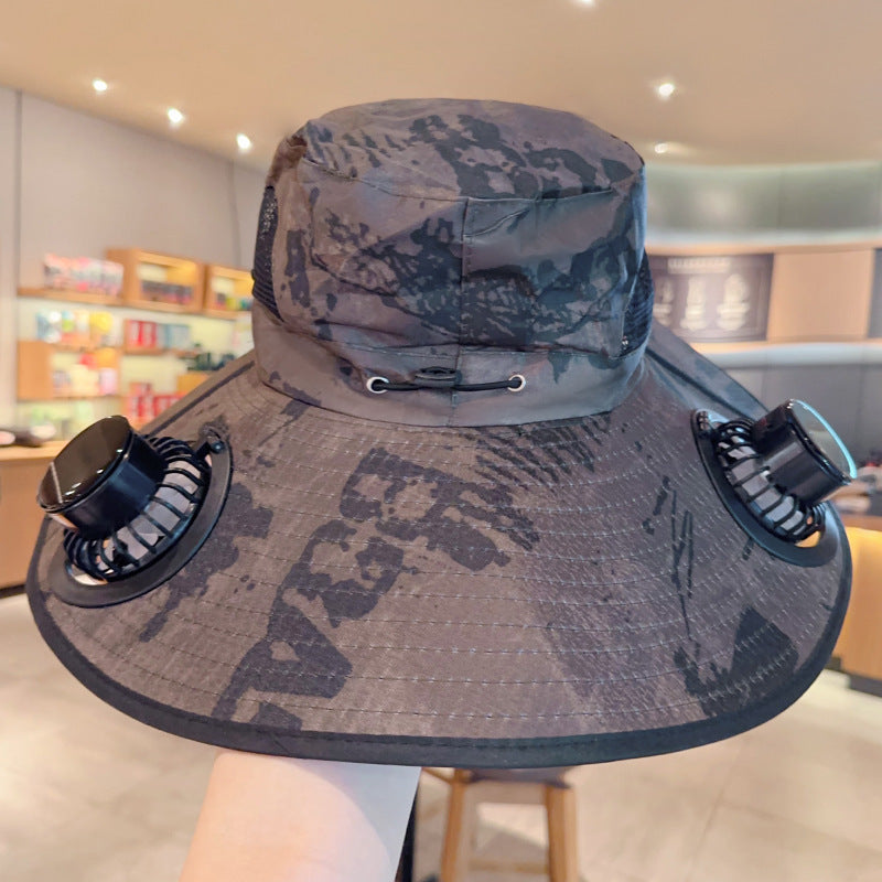Wide Brim Solar Fan Outdoor Fishing Hat-Solar Fan Hat Cooling Hat Solar