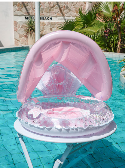 Baby Inflatable Swim Ring with Sun Shade, Cute Shell Kids Float for Pool Beach Summer Water Toys