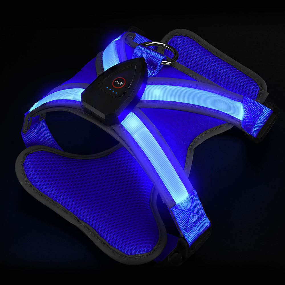 USB Rechargeable LED Dog Harness - Light Up Safety Vest for Night Walking, Adjustable Reflective Strap