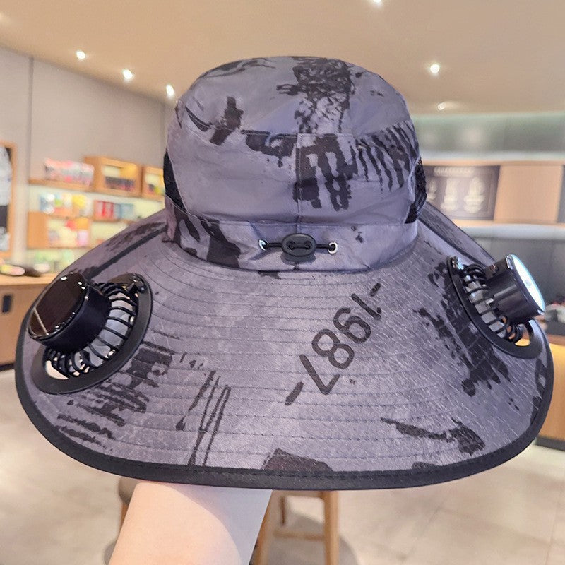 Wide Brim Solar Fan Outdoor Fishing Hat-Solar Fan Hat Cooling Hat Solar