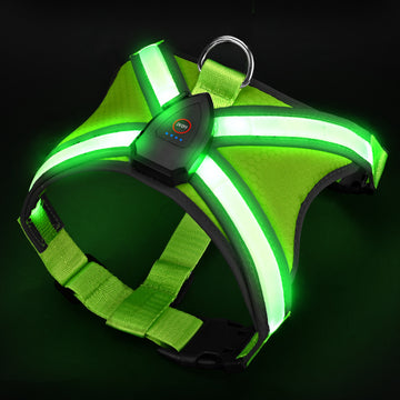 USB Rechargeable LED Dog Harness - Light Up Safety Vest for Night Walking, Adjustable Reflective Strap