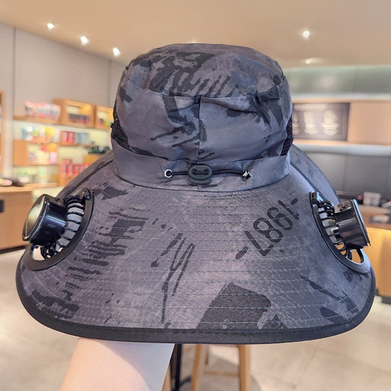 Wide Brim Solar Fan Outdoor Fishing Hat-Solar Fan Hat Cooling Hat Solar