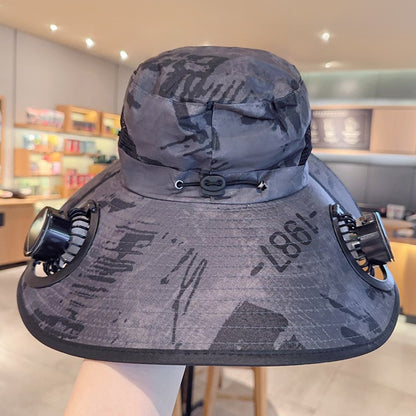Wide Brim Solar Fan Outdoor Fishing Hat-Solar Fan Hat Cooling Hat Solar