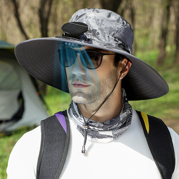 Wide Brim Sun Hat with Fan, Solar Powered Fan Fishing Hats