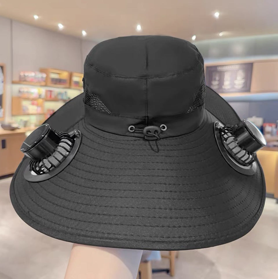 Wide Brim Solar Fan Outdoor Fishing Hat-Solar Fan Hat Cooling Hat Solar