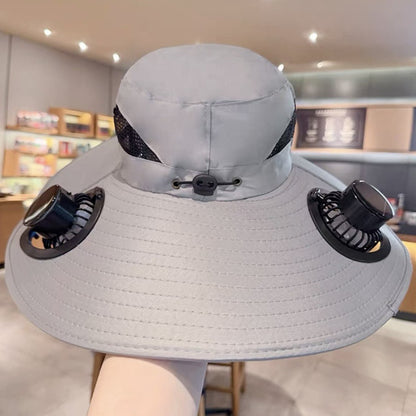 Wide Brim Solar Fan Outdoor Fishing Hat-Solar Fan Hat Cooling Hat Solar