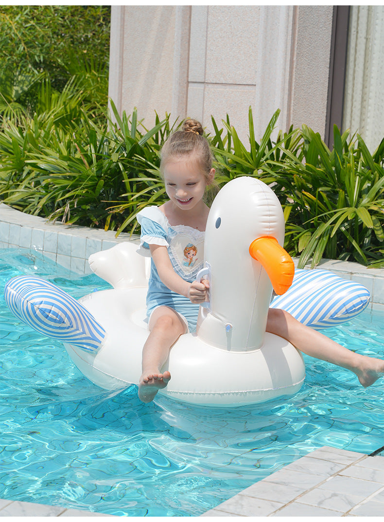Giant Inflatable Duck Pool Float with Backrest - White Swan Pool Lounger