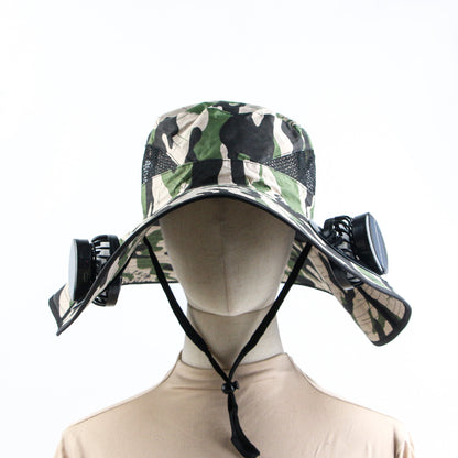 Solar Fan Fishing Hat with 2 Solar Fan-Sunscreen Sun Hat