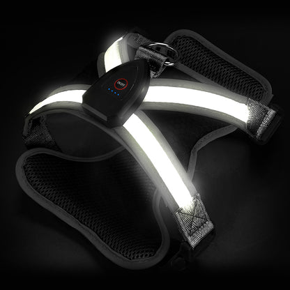 USB Rechargeable LED Dog Harness - Light Up Safety Vest for Night Walking, Adjustable Reflective Strap