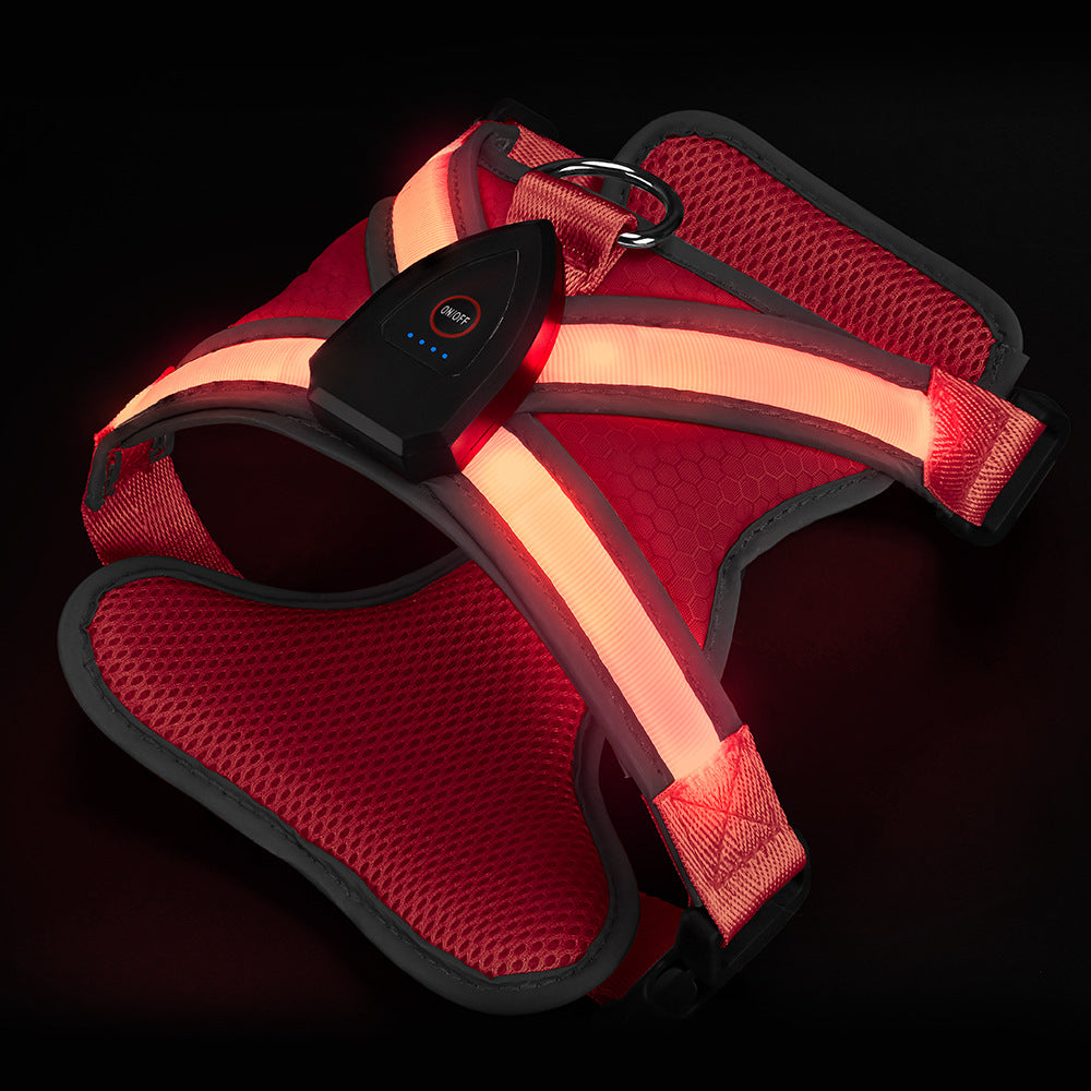 USB Rechargeable LED Dog Harness - Light Up Safety Vest for Night Walking, Adjustable Reflective Strap