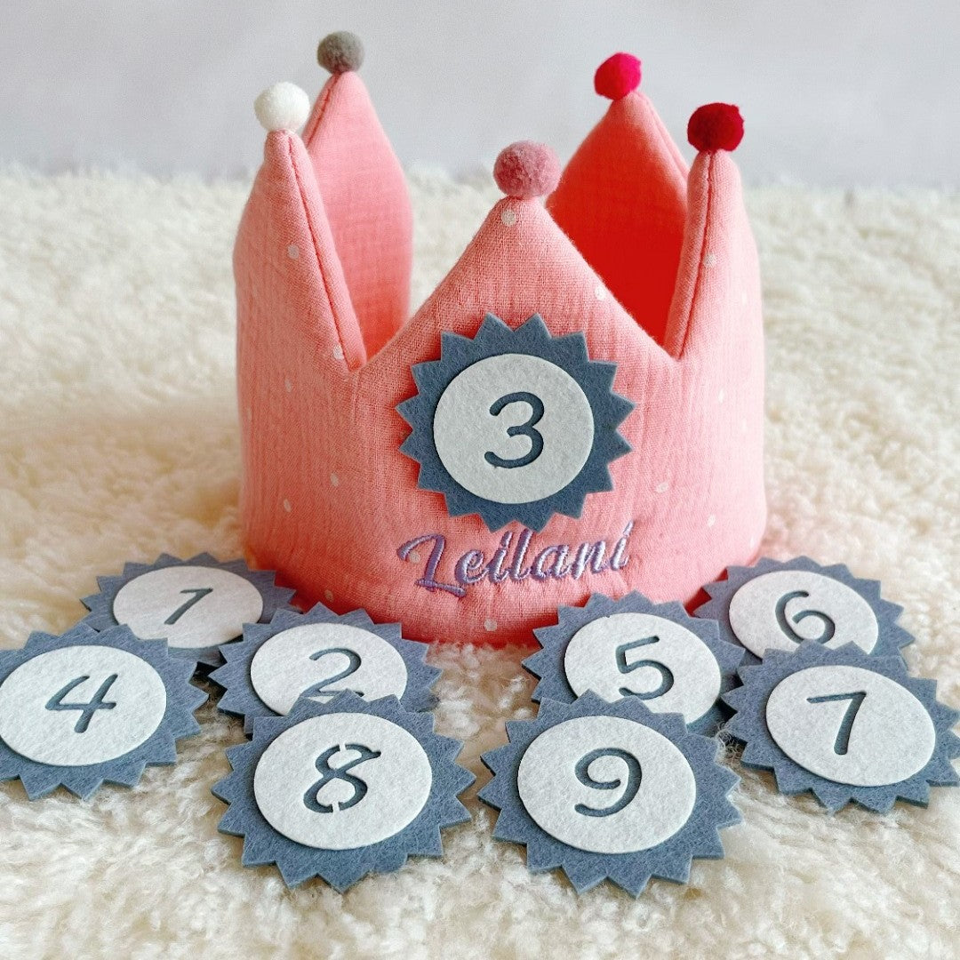 Personalized Name Hand Embroidered Baby Birthday Crown