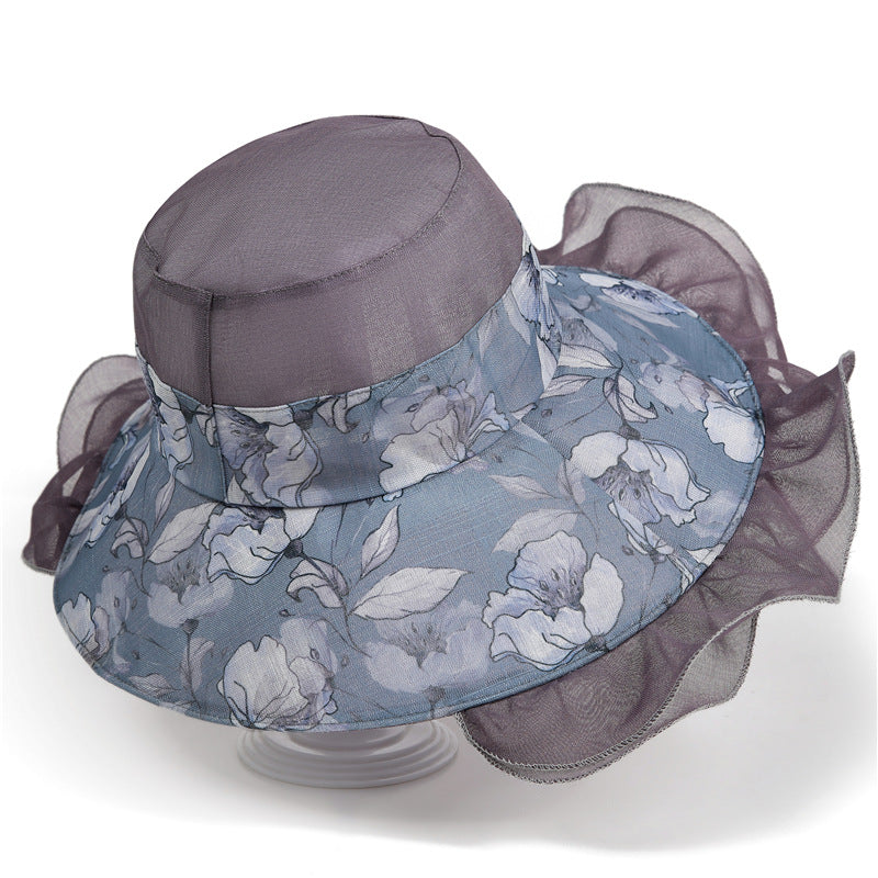 Royal Blue Large Mesh Flower Wide Brim Tea Party Fascinator Hat-Queen Fancy Organza Bonnet Garden Party Hat Cap Costume