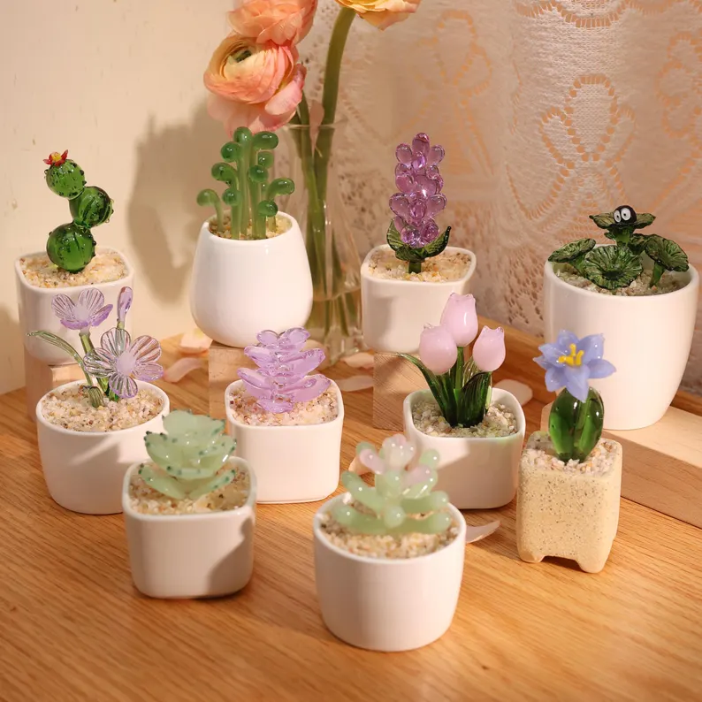 Glass Potted Plants, Glass Succulents, Glass Cactus,Glass Flower