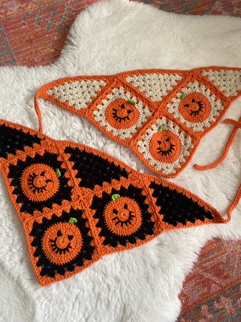 Women Gothic Crochet Bandana Scarf Black Skull Crochet Head Scarf