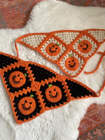 Women Gothic Crochet Bandana Scarf Black Skull Crochet Head Scarf