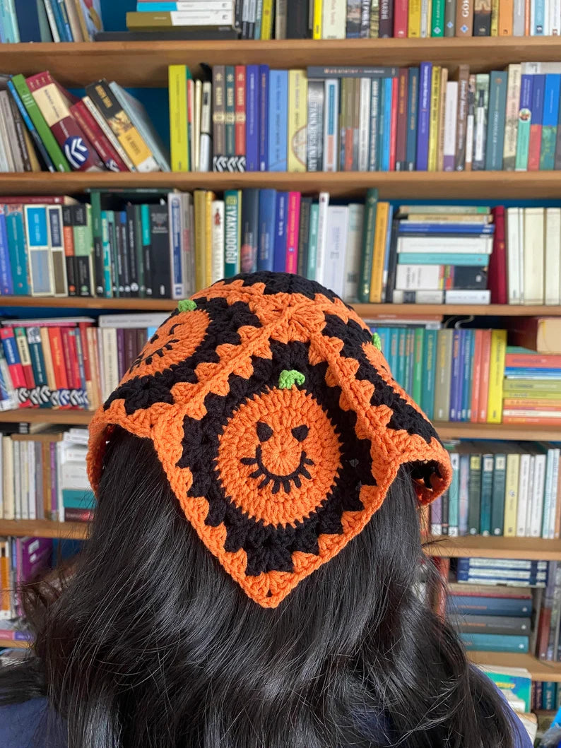 Women Gothic Crochet Bandana Scarf Black Skull Crochet Head Scarf