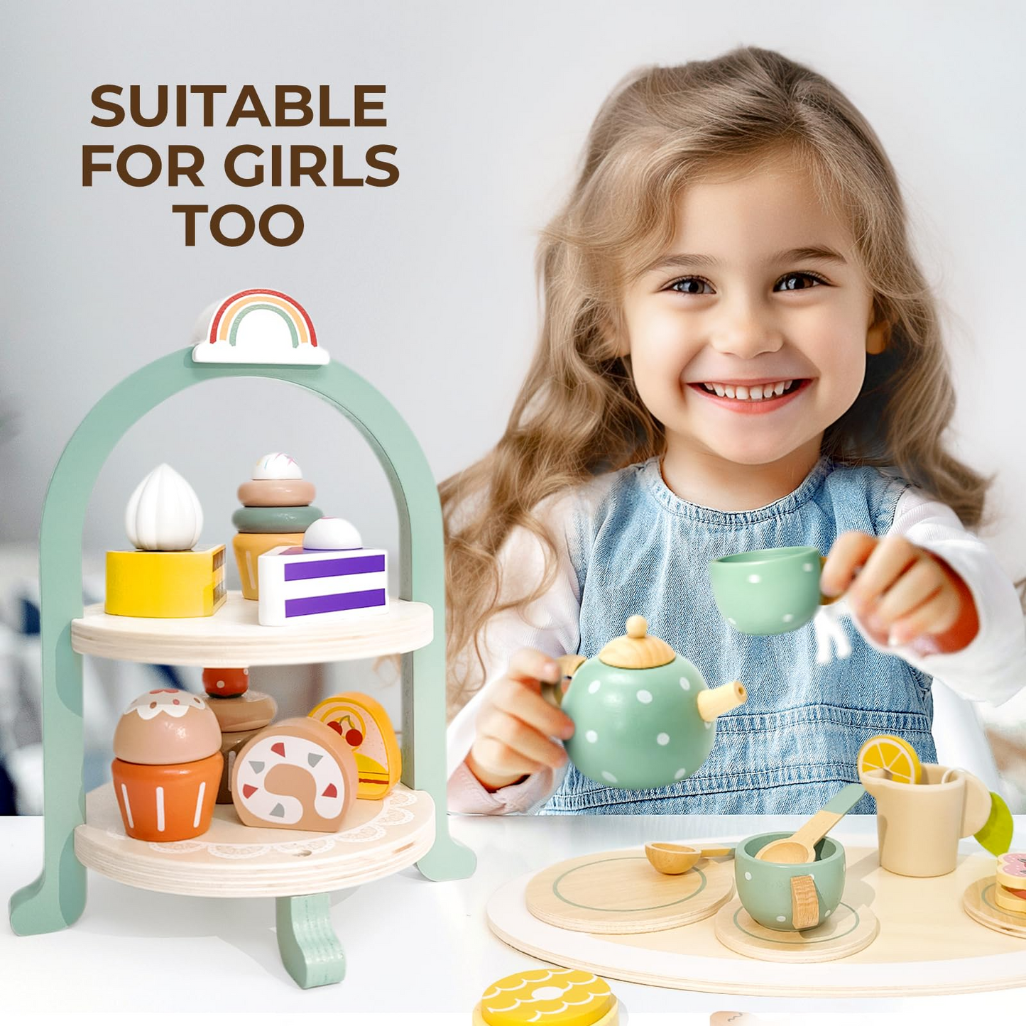 Wooden Tea Set Toys for Girls Age 3 4 5 6 7 Year Old