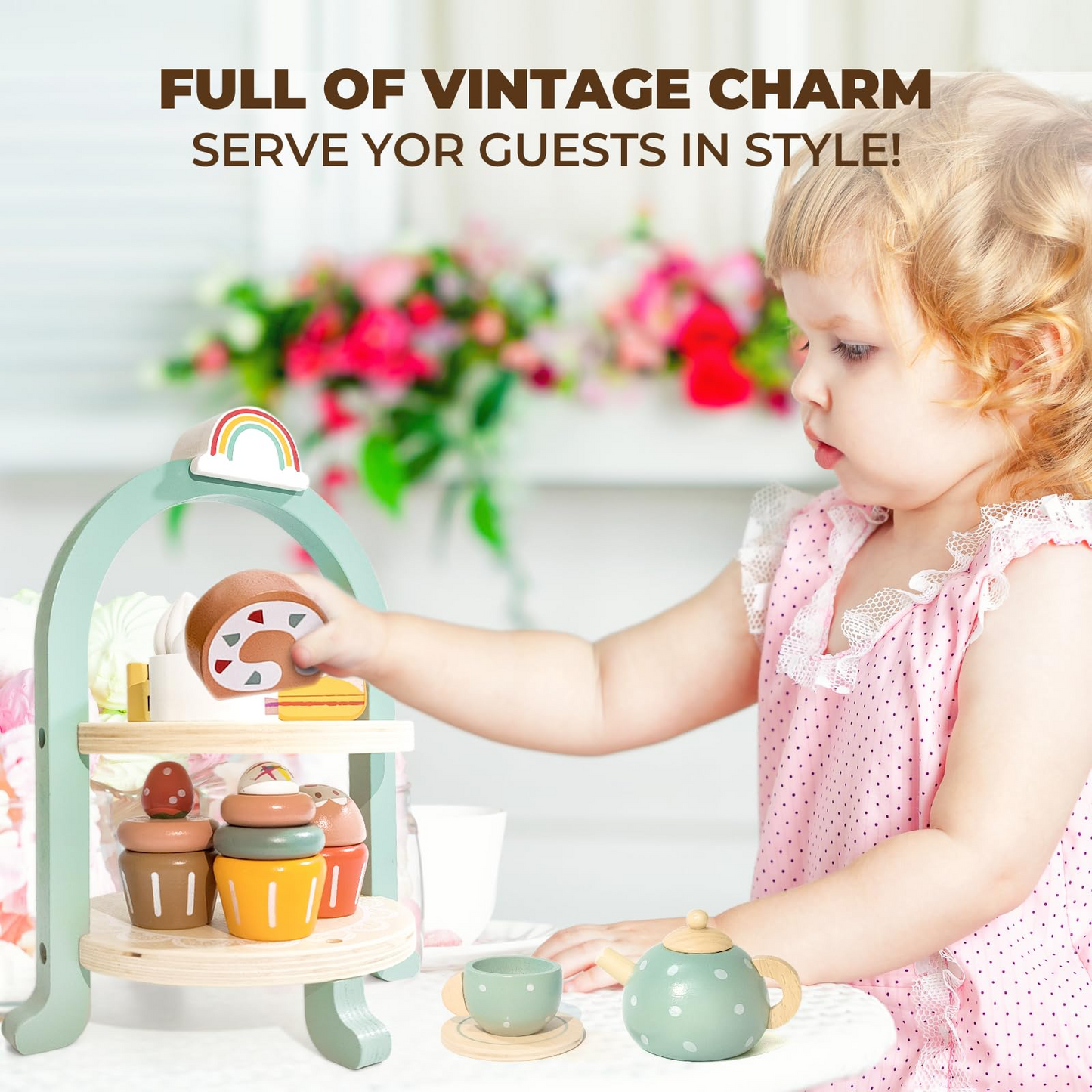 Wooden Tea Set Toys for Girls Age 3 4 5 6 7 Year Old