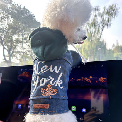 Denim Dog Hoodie | Puppy Hooded Coat Jacket with Pocket