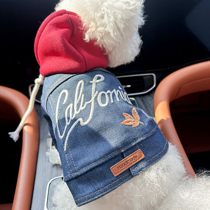 Denim Dog Hoodie | Puppy Hooded Coat Jacket with Pocket